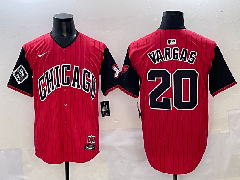 Men 2025 Chicago White Sox #20 Vargas Red Stripe Joint Name Nike MLB Jersey style 7